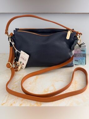 Valentina convertible crossbody leather dark blue tan. Bag